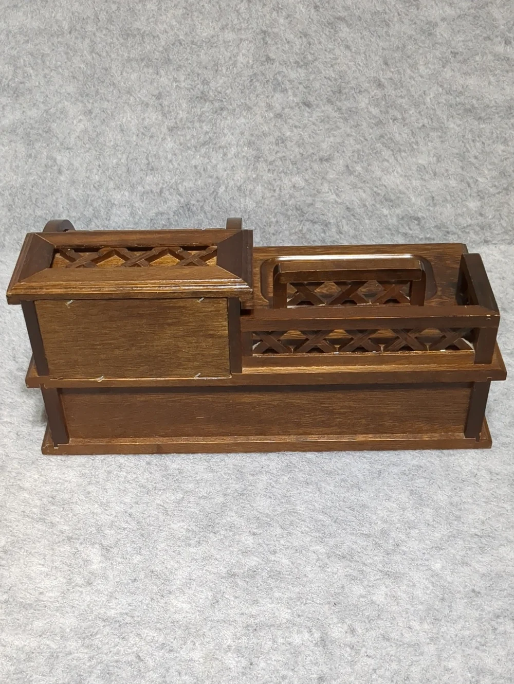Vintage Wooden Jewelry Box Desk Organizer Roll-Top Velvet Storage Drawer